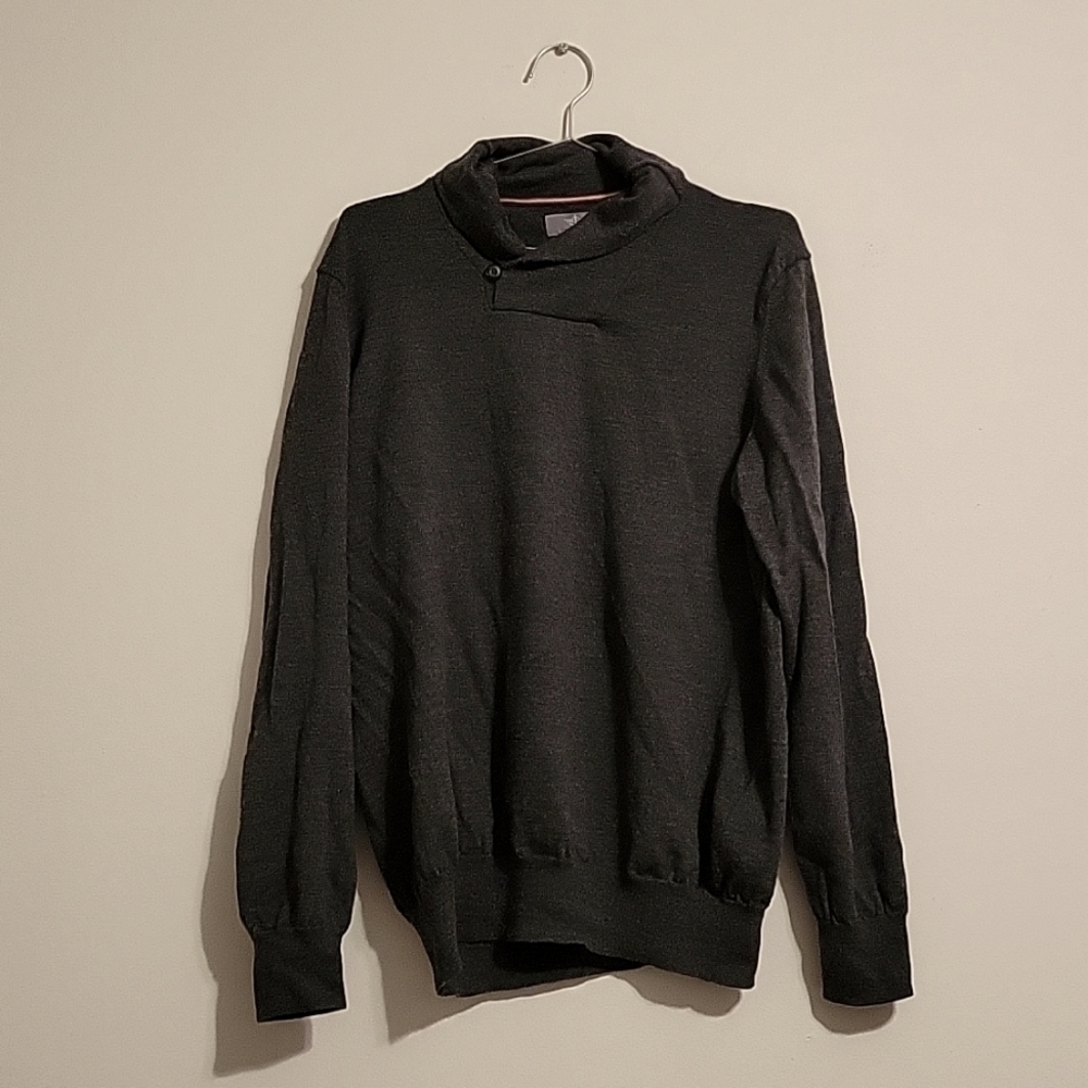 Shawl Collar Sweater XL Grey 100% Wool